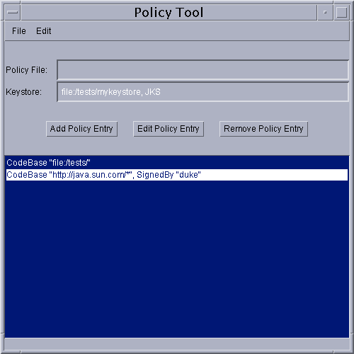 CodeBase が 2 つ表示された「Policy Tool」ウィンドウ